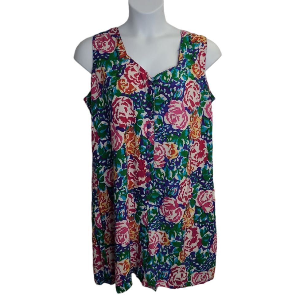 VINTAGE 90s volup bright floral sleeveless button up romper 2X
